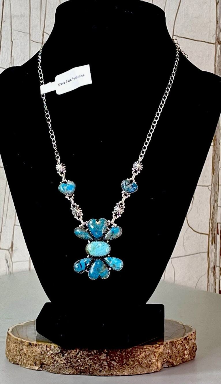 Ithaca Peak Turquoise Sterling Silver Statement Cluster Pendant Necklace 20.1g